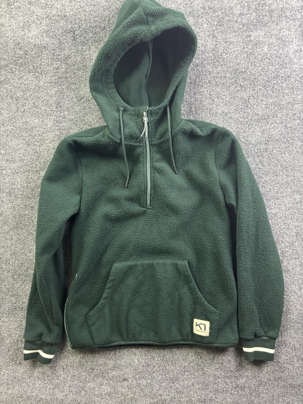 Kari Traa Hoodie Sweatshirt Womens Small Green Fleece 1/2 Zip Kangaroo Pocket